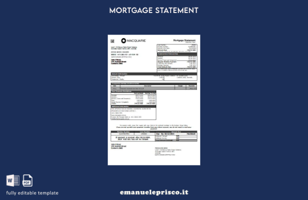 modello di estratto conto ipotecario Australia Macquire Bank in stile verificato